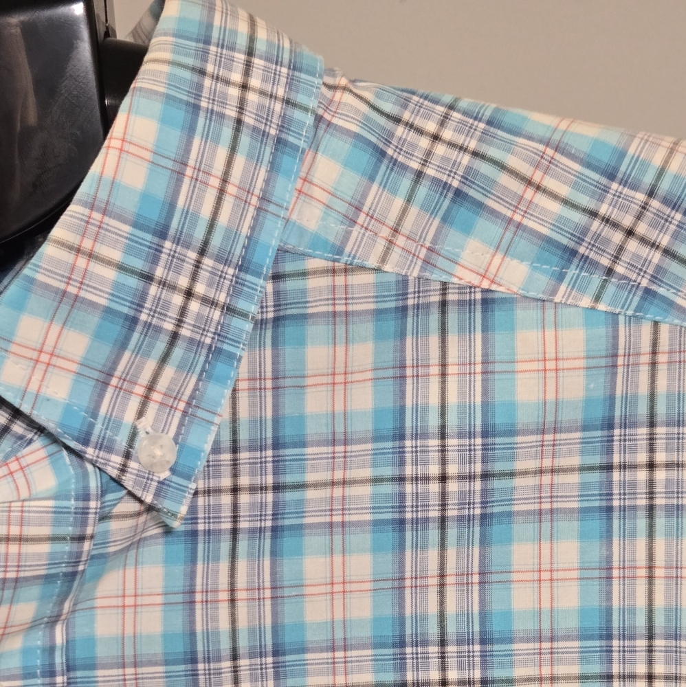 Ariat Pro Series Men's Aqua and White Plaid Long Sleeve Button Down Size L TALL